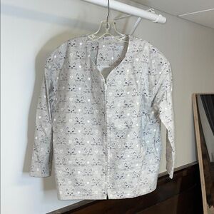 Handmade Flannel Zip Up Scrub Jacket Cat Print-‎ Medium Petite